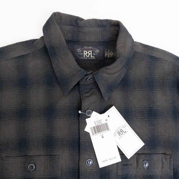 RRL Ralph Lauren Shirt Plaid Black Grey Plaid Western Workwear Button Up Small - Picture 3 of 14